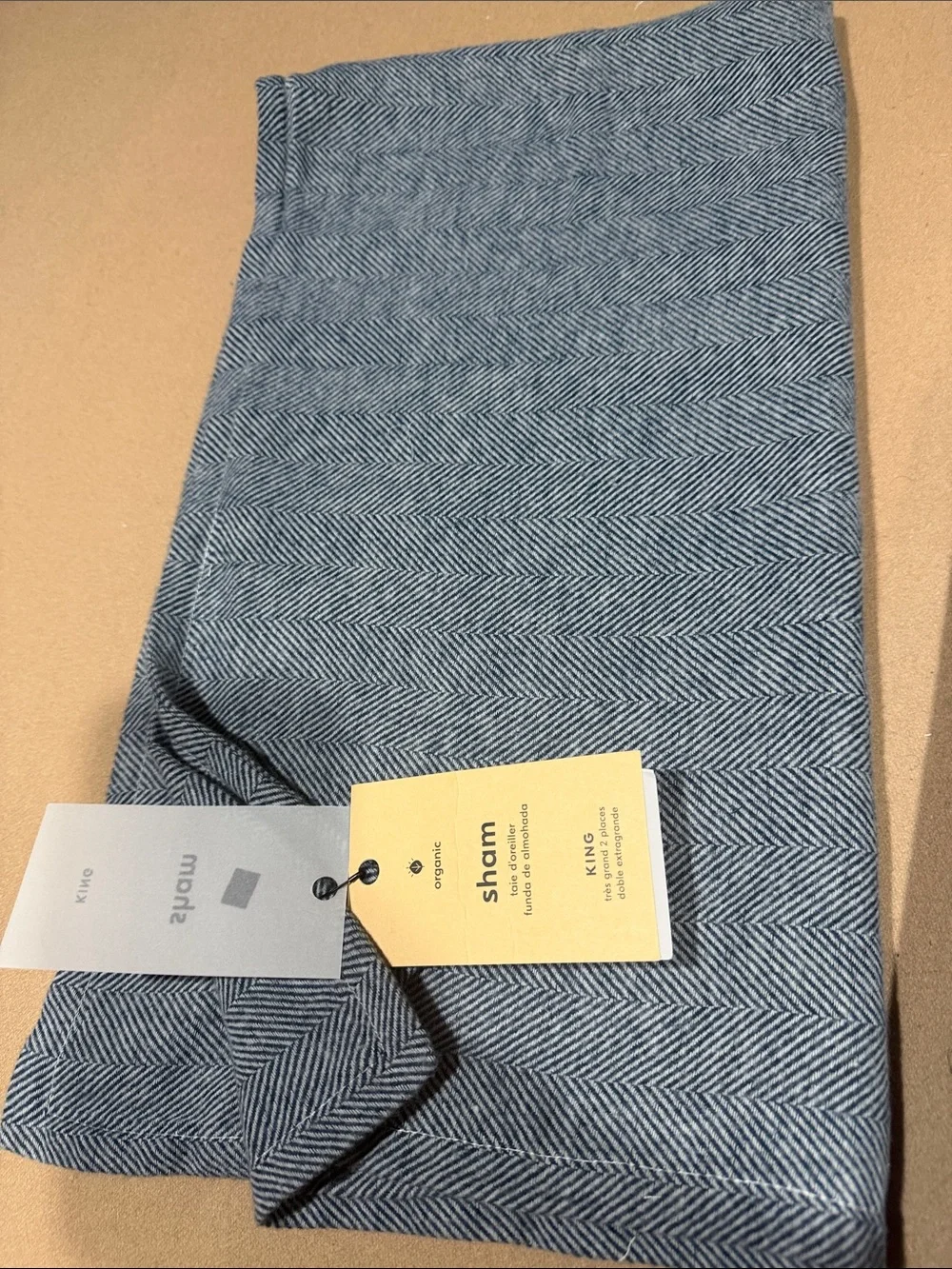 NWT  west elm organic cottonHerringbone King Pillow Sham in Blue and White